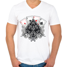 PRINTFASHION póker - Férfi V-nyakú póló - Fehér férfi póló