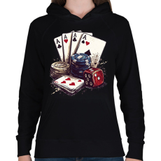 PRINTFASHION póker - Női kapucnis pulóver - Fekete