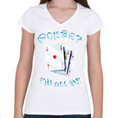 PRINTFASHION Póker - Női V-nyakú póló - Fehér