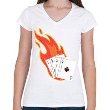 PRINTFASHION Póker - Női V-nyakú póló - Fehér női póló