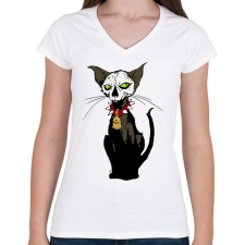 PRINTFASHION Pokoli cica - Női V-nyakú póló - Fehér női póló