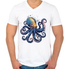 PRINTFASHION Polip  - Férfi V-nyakú póló - Fehér férfi póló