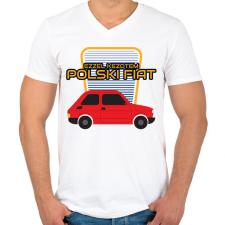 PRINTFASHION Polski Fiat - ezzel kezdtem - Férfi V-nyakú póló - Fehér férfi póló