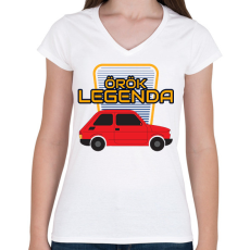 PRINTFASHION Polski Fiat Örök Legenda - Női V-nyakú póló - Fehér