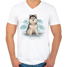 PRINTFASHION Pomsky kutya - Férfi V-nyakú póló - Fehér férfi póló