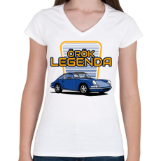 PRINTFASHION porsce - Női V-nyakú póló - Fehér