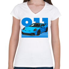 PRINTFASHION Porsche 911 - Női V-nyakú póló - Fehér