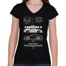 PRINTFASHION Porsche Carrera S - Női V-nyakú póló - Fekete női póló