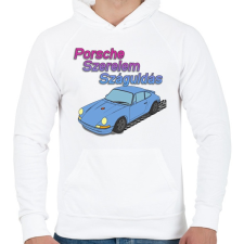 PRINTFASHION Porsche Szerelem Száguldás | Babakék Edition - Férfi kapucnis pulóver - Fehér női pulóver, kardigán