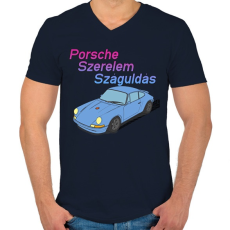 PRINTFASHION Porsche Szerelem Száguldás      | Babakék Edition - Férfi V-nyakú póló - Sötétkék