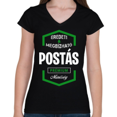 PRINTFASHION Postás prémium minőség - Női V-nyakú póló - Fekete