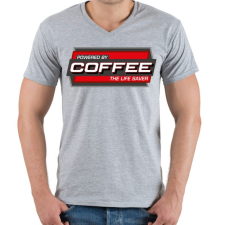 PRINTFASHION Powered by Coffee - Férfi V-nyakú póló - Sport szürke férfi póló