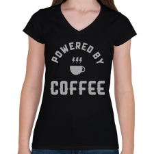 PRINTFASHION Powered by Coffee - Női V-nyakú póló - Fekete női póló