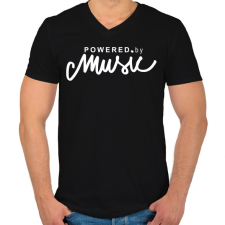 PRINTFASHION Powered by music - Férfi V-nyakú póló - Fekete férfi póló