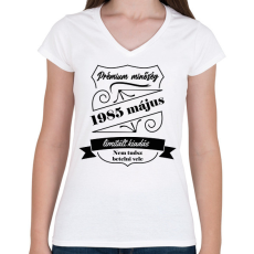 PRINTFASHION Prémium minőség - Évvel, hónappal - Női V-nyakú póló - Fehér