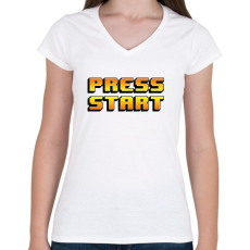 PRINTFASHION Press Start - Női V-nyakú póló - Fehér