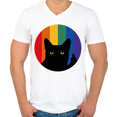 PRINTFASHION Pride cat - Férfi V-nyakú póló - Fehér