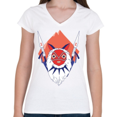 PRINTFASHION Princess Mononoke - Női V-nyakú póló - Fehér