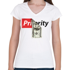 PRINTFASHION Priority - Női V-nyakú póló - Fehér