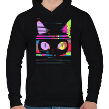 PRINTFASHION Psychedelic cat - Férfi kapucnis pulóver - Fekete férfi pulóver, kardigán