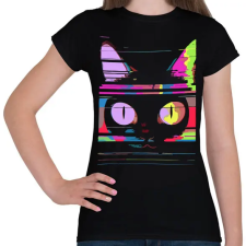 PRINTFASHION Psychedelic cat - Női póló - Fekete női póló
