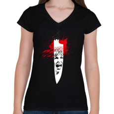 PRINTFASHION Psycho - Női V-nyakú póló - Fekete