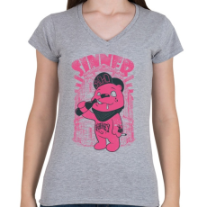 PRINTFASHION Pszicho medve - Női V-nyakú póló - Sport szürke