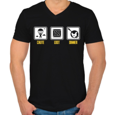 PRINTFASHION PUBG - chute - loot - dinner - Férfi V-nyakú póló - Fekete férfi póló