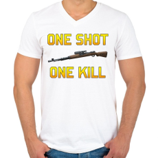 PRINTFASHION PUBG - One Shot, One Kill - Férfi V-nyakú póló - Fehér