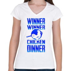PRINTFASHION PUBG - WINNER (Kék) - Női V-nyakú póló - Fehér
