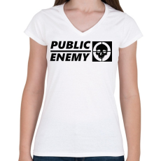 PRINTFASHION PUBLIC ENEMY - Női V-nyakú póló - Fehér