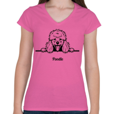 PRINTFASHION Pudli - Női V-nyakú póló - Rózsaszín