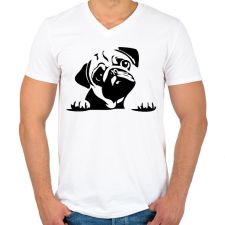 PRINTFASHION pug - Férfi V-nyakú póló - Fehér férfi póló