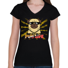 PRINTFASHION PUG LIFE 2 - Női V-nyakú póló - Fekete női póló