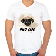 PRINTFASHION pug life - Férfi V-nyakú póló - Fehér