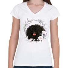 PRINTFASHION puli kutyus - női - Női V-nyakú póló - Fehér női póló