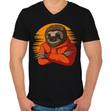 PRINTFASHION Pulóveres lajhár - Férfi V-nyakú póló - Fekete férfi póló