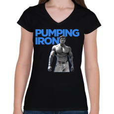 PRINTFASHION Pumping Iron - Női V-nyakú póló - Fekete