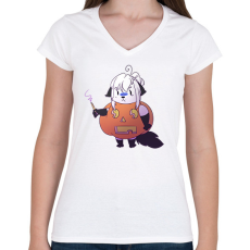PRINTFASHION Pumpkin cat - Női V-nyakú póló - Fehér