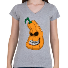 PRINTFASHION Pumpkin head - Női V-nyakú póló - Sport szürke