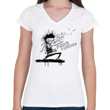PRINTFASHION Punk forever - Női V-nyakú póló - Fehér női póló