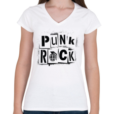 PRINTFASHION Punk Rock - Női V-nyakú póló - Fehér női póló