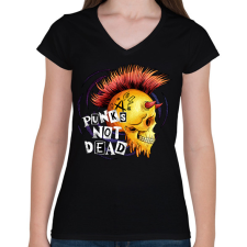 PRINTFASHION Punks not dead - Női V-nyakú póló - Fekete női póló