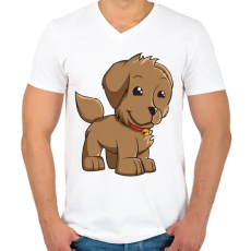 PRINTFASHION Puppy - Férfi V-nyakú póló - Fehér