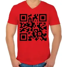 PRINTFASHION QR-kód - Férfi V-nyakú póló - Piros férfi póló