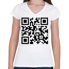 PRINTFASHION QR-kód - Női V-nyakú póló - Fehér női póló