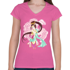 PRINTFASHION quan yin manga - Női V-nyakú póló - Rózsaszín