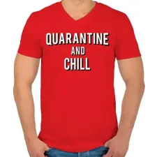 PRINTFASHION Quarantine and Chill - Férfi V-nyakú póló - Piros férfi póló