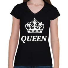 PRINTFASHION Queen  - Női V-nyakú póló - Fekete