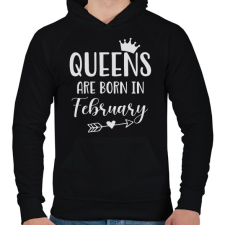 PRINTFASHION QUEENS are born in February - Férfi kapucnis pulóver - Fekete férfi pulóver, kardigán